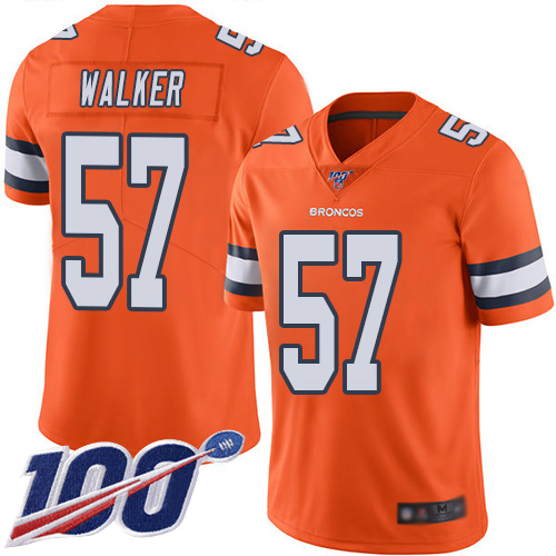 Men Denver Broncos #57 Demarcus Walker Limited Orange Rush Vapor Untouchable 100th Season Football NFL Jersey->denver broncos->NFL Jersey